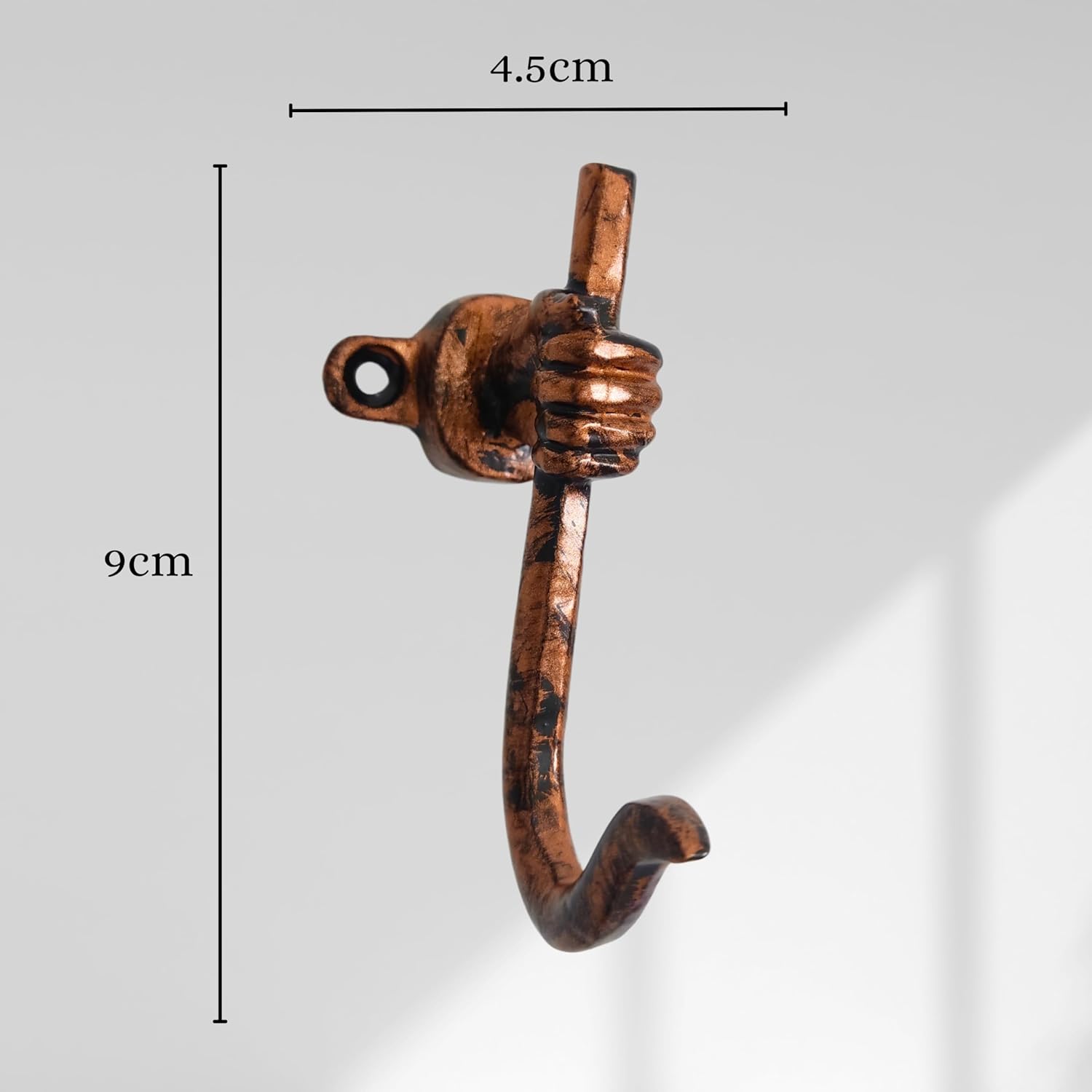 Set of 3 Cast Iron Unique Hand Hook Shape Coat Hooks Wall Art Decor-Hand Shape Hangers and Key Holder-Clothes Rack and Backpack Hanger-Coat Hooks Home Decor for Storage, Living Room (Copper Antique)