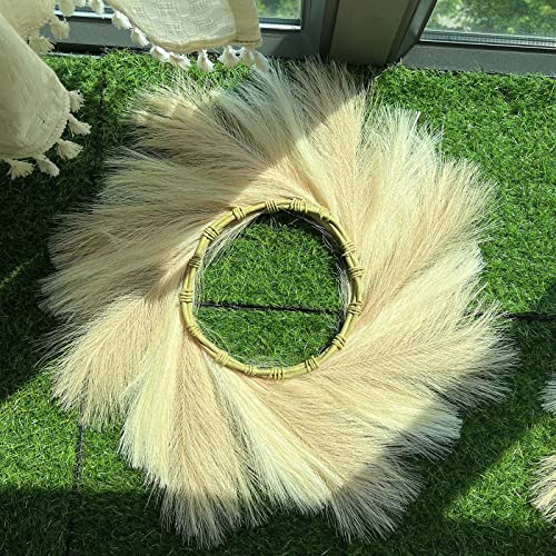 Asunfo Pampas Grass Wreath 24 Inch Farmhouse Artificial Boho Pampas Wreaths For Front Door Wall Home Wedding Decor Mixed Beige & Light Brown #TOP3