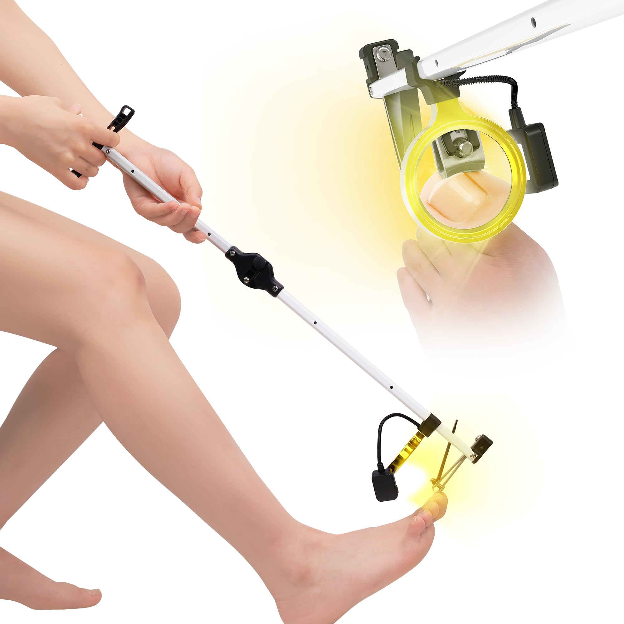 Updated 24 Foldable Long Handle Toenail Clippers for Seniors Thick Nails LED Light Magnifier 4mm Wide Jaw USB-C