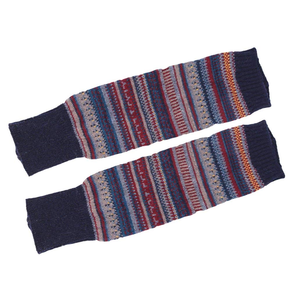 Ogquaton Women Striped Ethnic Knitting Wool Footless Leg Warmers Knee High Boot Socks Durable and Useful