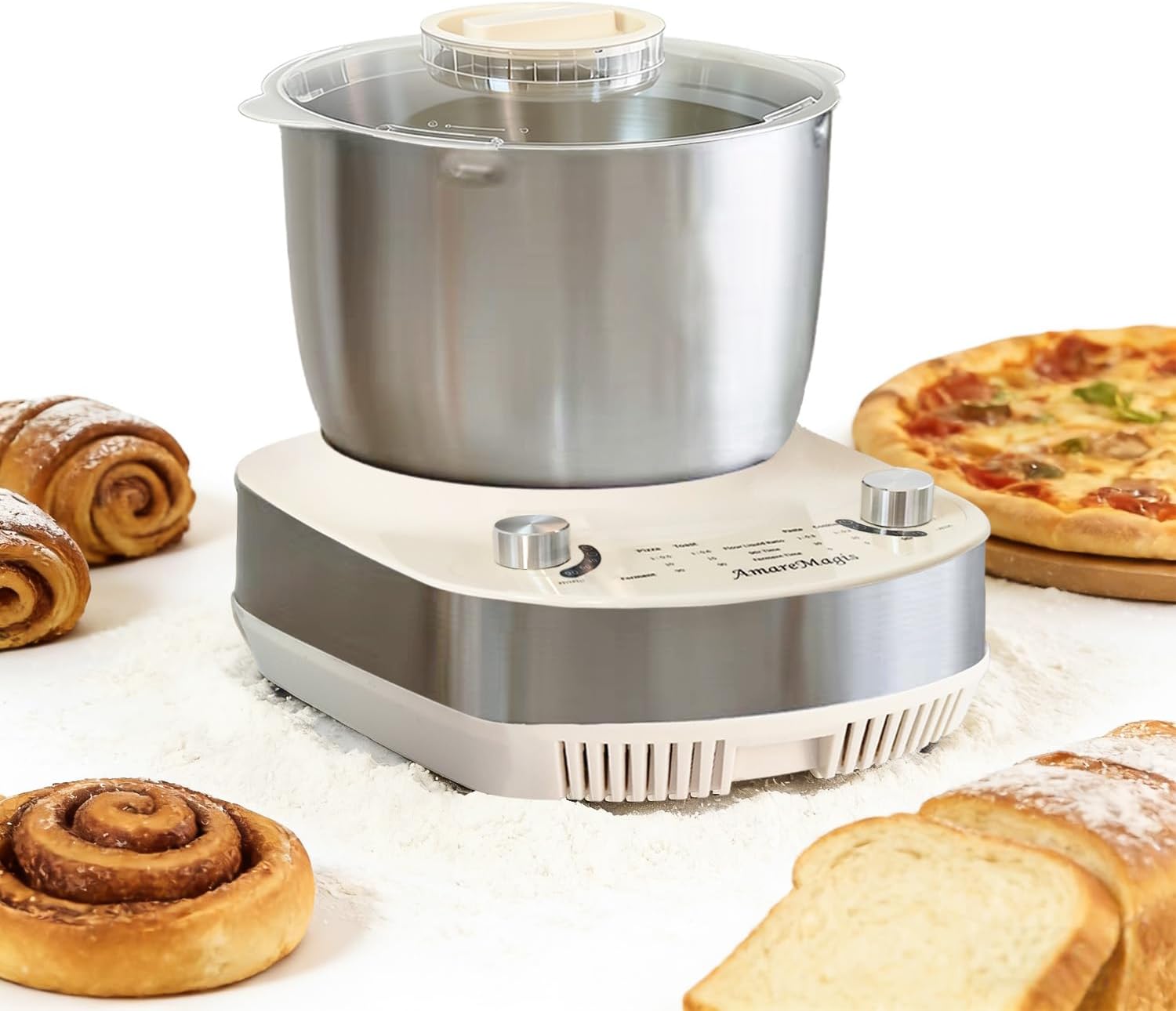 7.4QT Electric Dough Mixer with Timer & Fermentation, Dough Kneader Machine for Bread, Pizza, Pasta & Sourdough, Large Capacity Up to 2.1kg Dough, Hands-Free Kneading Machine for Home Baking