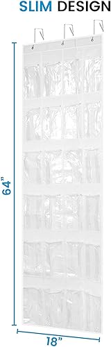 Vista 6 de ZOBER Organizador de zapatos sobre la puerta, 24 bolsillos, zapatero colgante con bolsillos de malla para almacenar zapatos, toallas, aperitivos