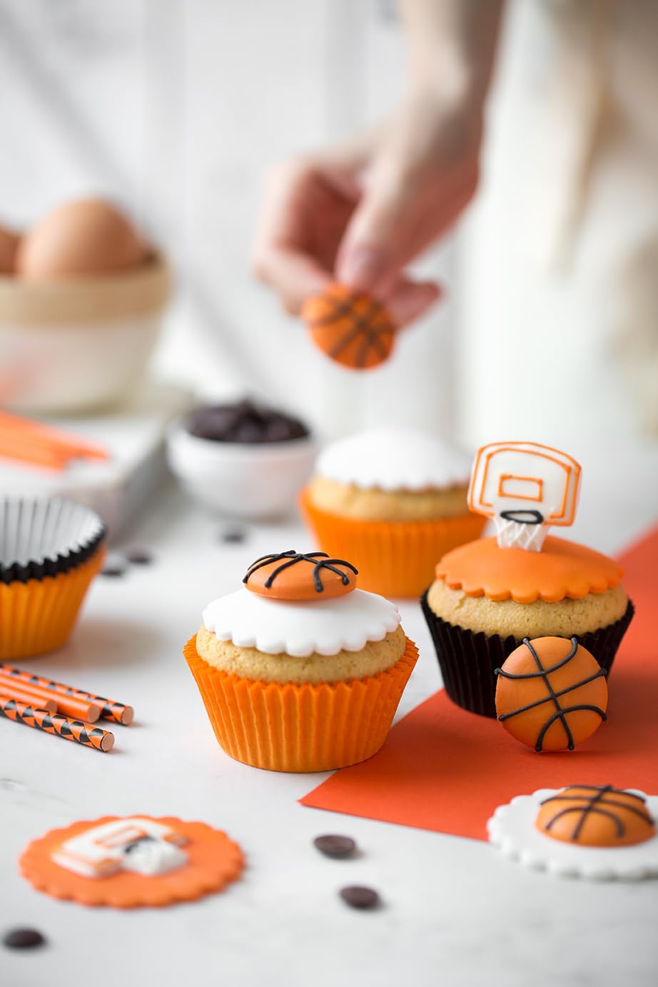 Decora- Decorazioni di Zucchero Palloni Basket - 1 confezione da 6 unità