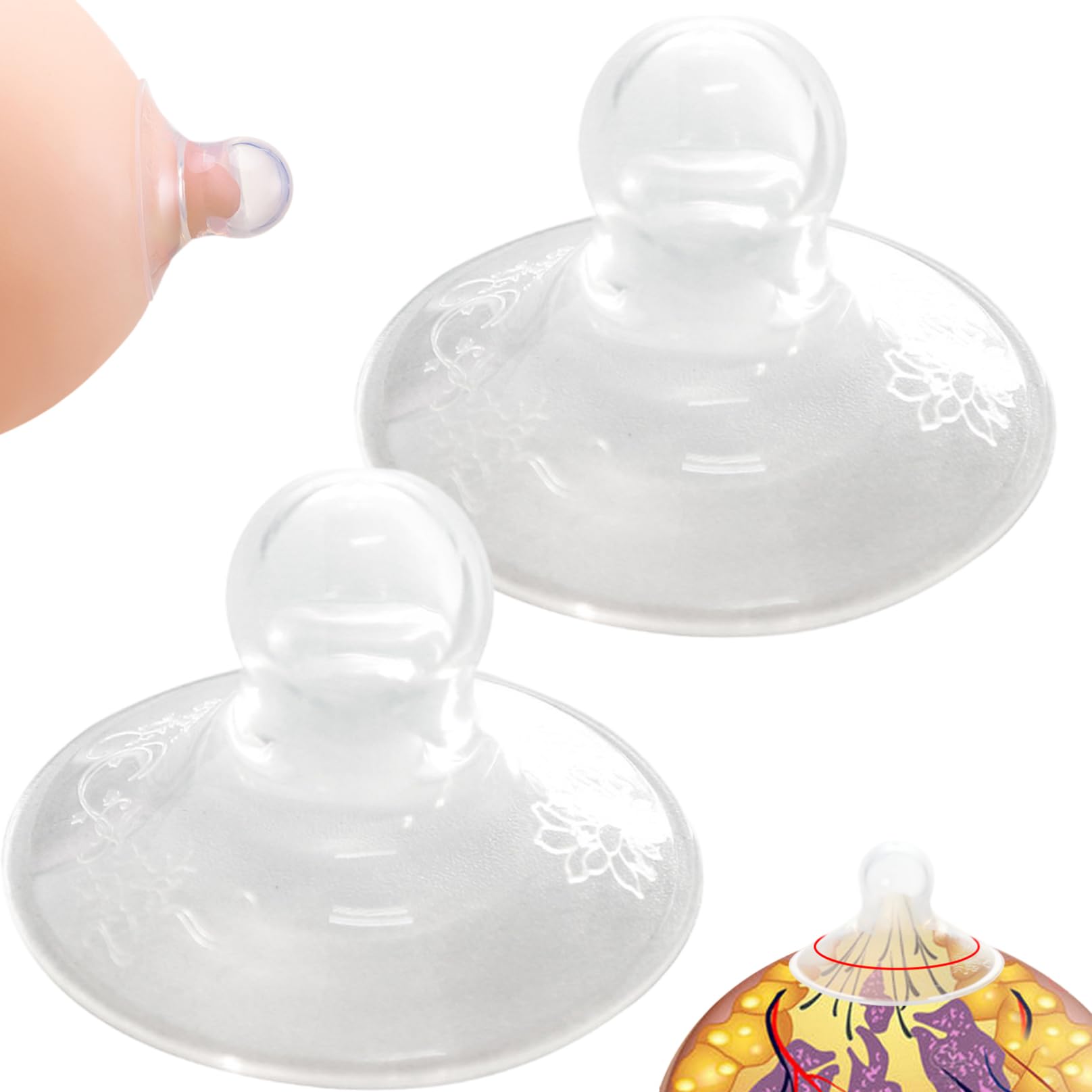 2 pièces ventouses de mamelon, correcteur de mamelon transparent en silicone souple, facile à nettoyer pour la pression forme timide plate inversée utilisation jour et nuit ventouses pour