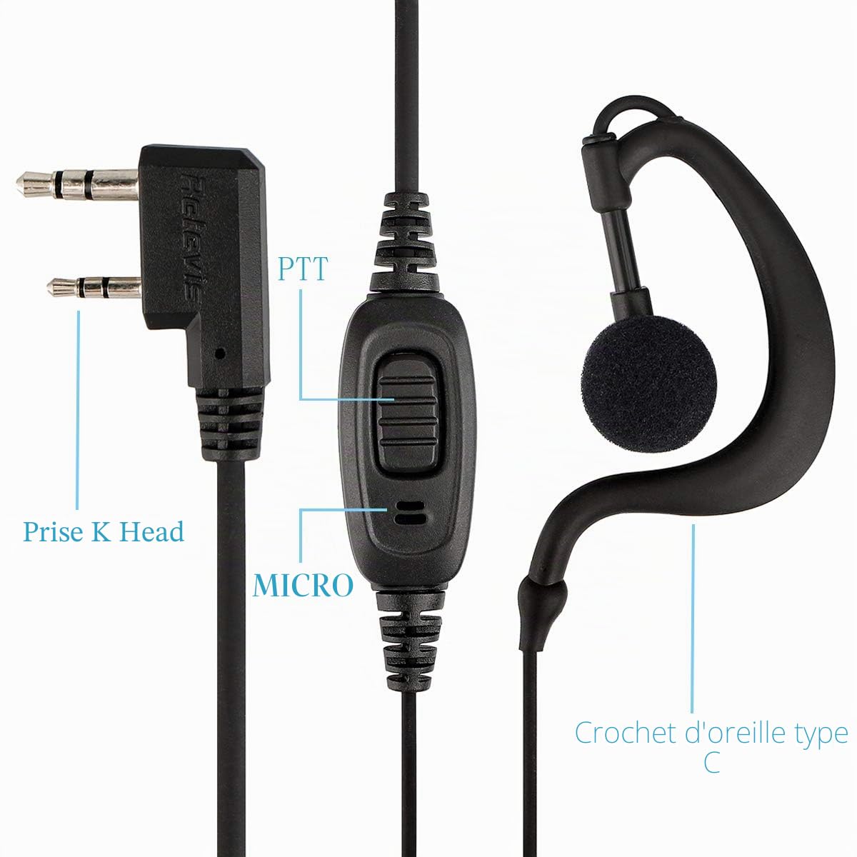 Retevis Talkie Walkie Écouteur, Forme G Casque à Crochet d'oreille, Oreillette Compatible avec BaoFeng JUCJET Kenwood RT24 RT27 RT668 RT619 Convient pour la Sécurité, Les Concours etc(2 Pcs)