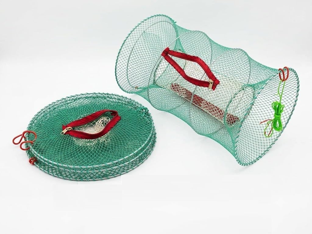 Lot de 2 rondelles Nasas EVIA crabes et pieuvres | Eau douce et salée | Diamètre 60 x 32 cm Maille verte 3 mm Pêche aux crustacés | Pack de 2 unités | Télescope pliable