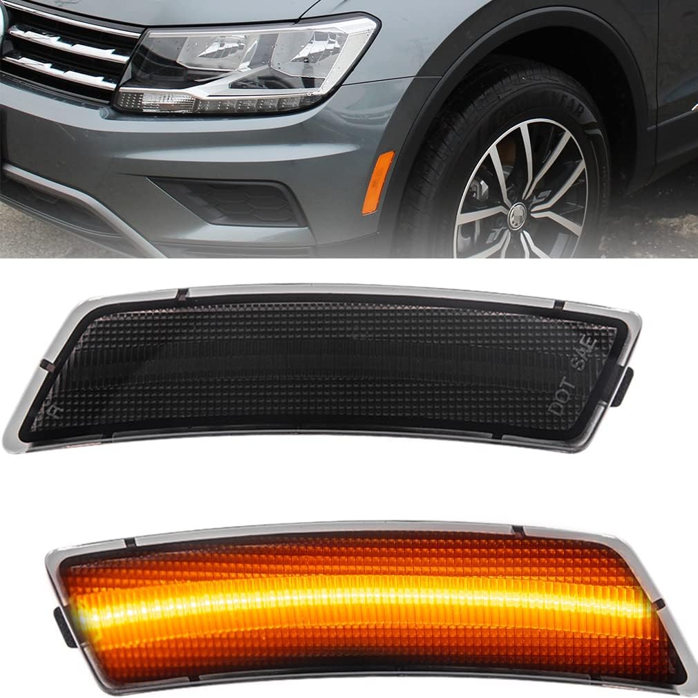 NJSBYL LED Front Side Marker Lamps Replacement for 2012-2019 VW Volkswagen Beetle & 2018-2022 VW Volkswagen Ti-guan Amber LED Turn Signal Lights Kits Smoked Lens Sidemarker Lamps
