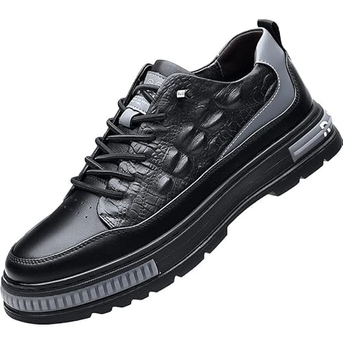 Men's Crocodile Pattern Waterproof Cowhide Shoes,Height Lifting Non-Slip Casual Softsole Oxford Fashion Leather Lace-Up Sneaker