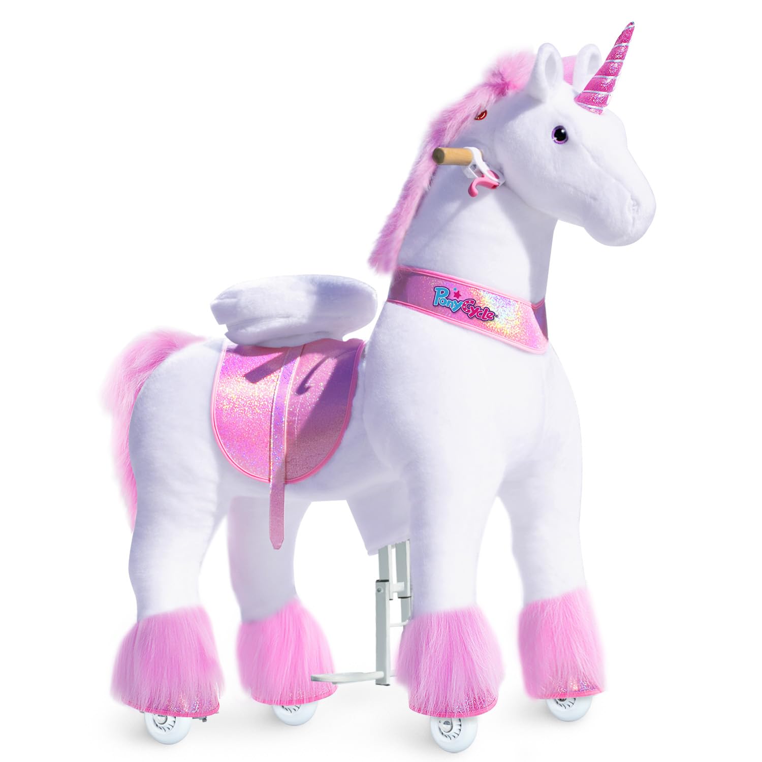 PonyCycle Large Unicorn Ride on Toy for Girls Classic Model U (with Brake/ 42.5" Height/Size 5 for Age 7-12) Pink Unicorn Plush Kids Ride on Pony Birthday Gift Walking Unicorn Ux502