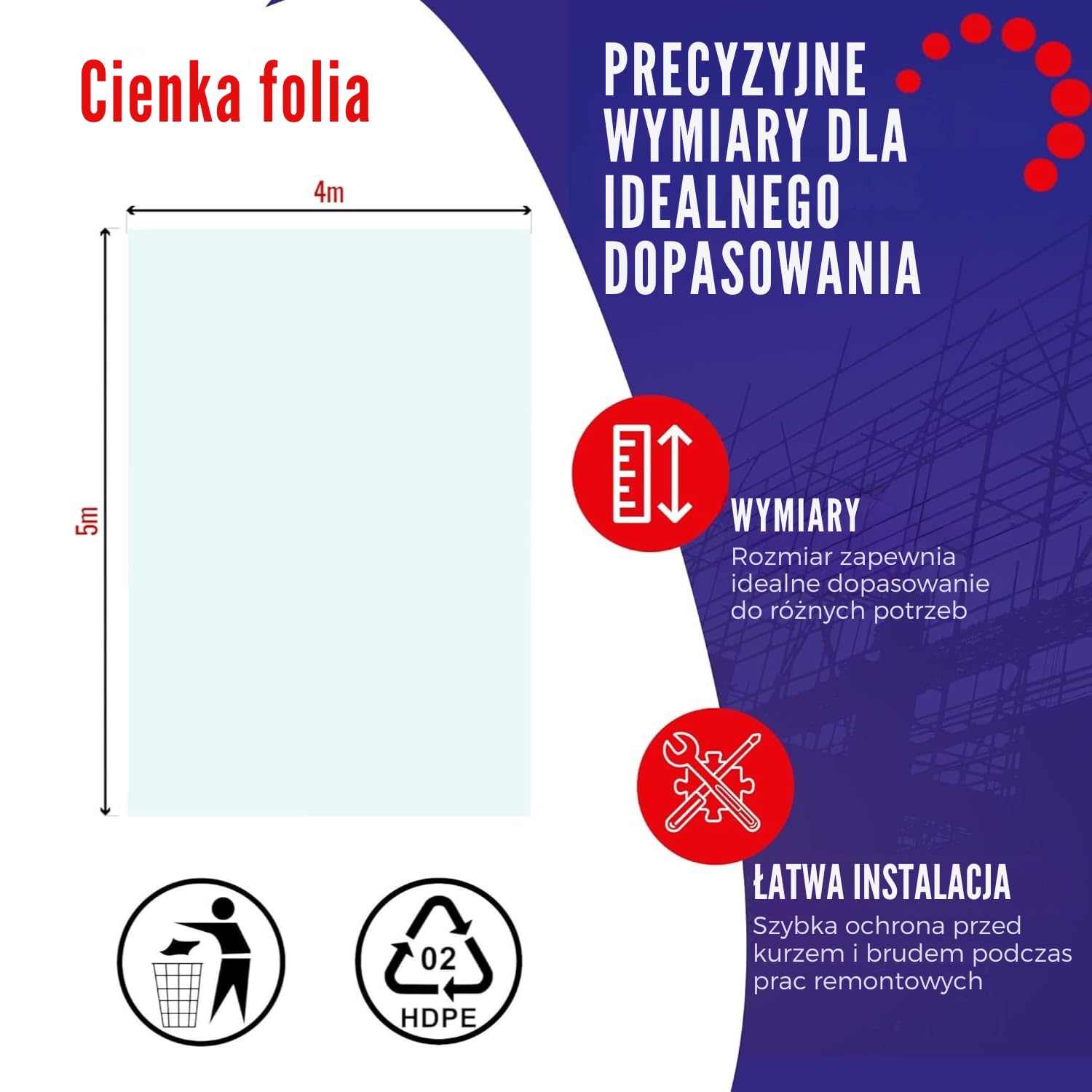Chle-Mar – 6x Folia Malarska Ochronna 4x5 m 20 m² Transparentna | Folia LDPE 53 g do Ochrony Mebli i Podłogi | do Malowania/Remontu | Akcesoria Malarskie Chroniące przed Farbą i Kurzem