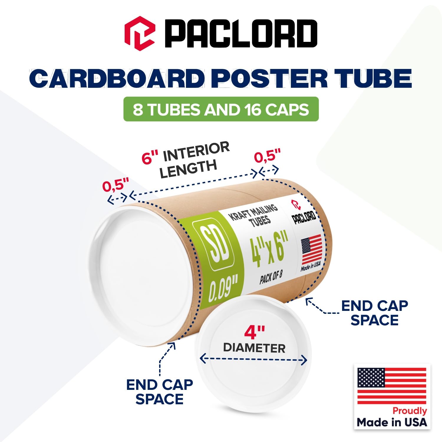 Versandrollen aus verstärktem Kraftpapier, 10,2 x 15,2 cm, 8 Röhren mit je 2 Kappen, USPS-zugelassene Posterröhre, hergestellt in den USA, Kartonröhre für Versand und Aufbewahrung von Postern,