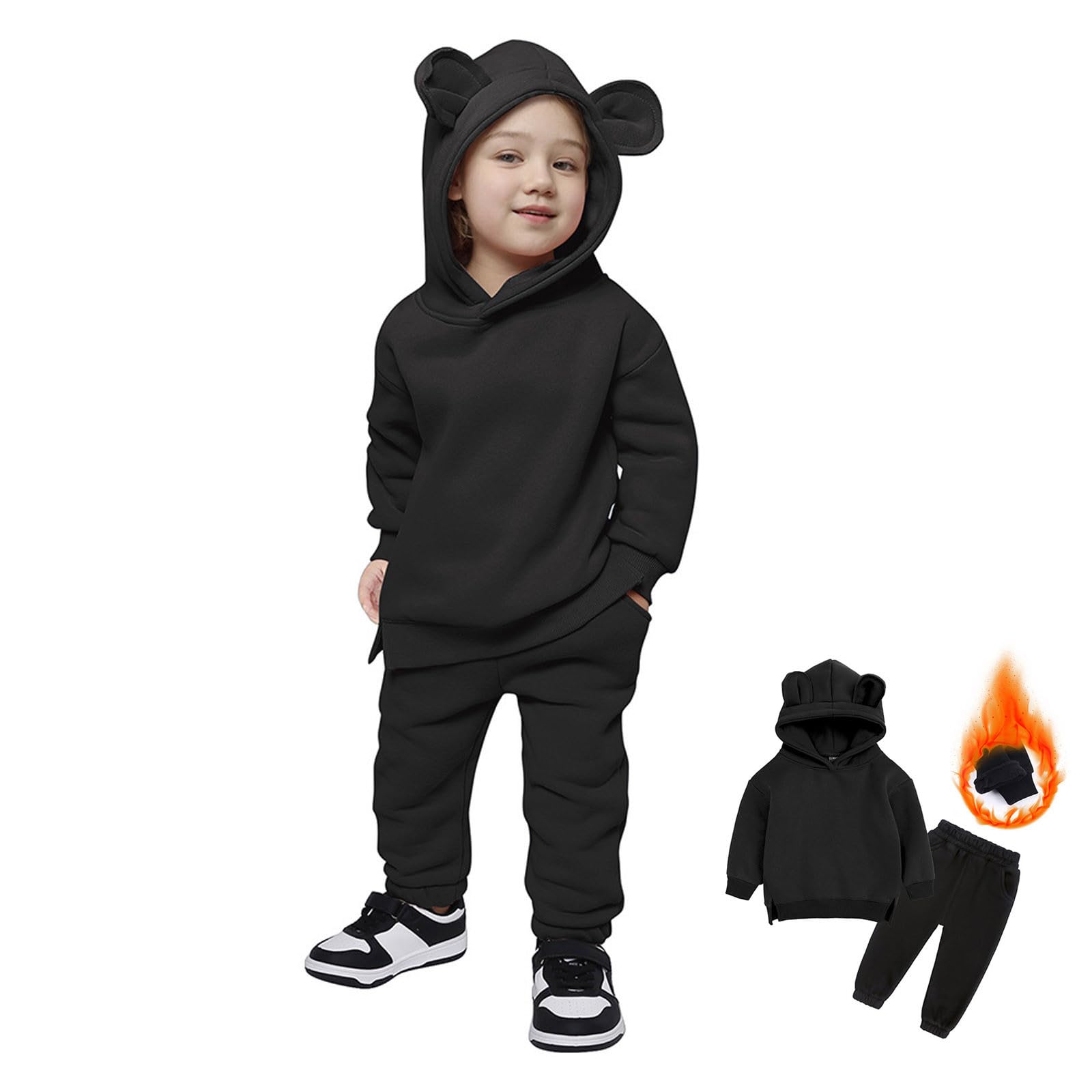 Generisch 2026 Winter-Mädchen-Outfit, 2-teiliger Fleece-Hoodie Jogginghose, gemütlicher Freizeit-Trainingsanzug für Kleinkinder Kinder, weiche Thermokleidung