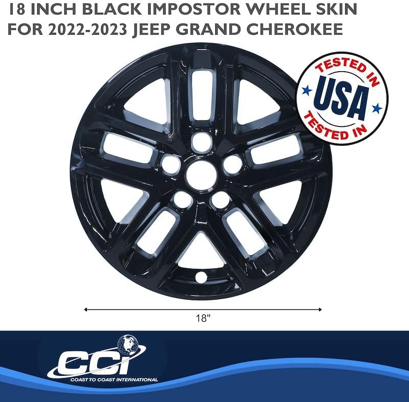 Coast to Coast 18" Black or Chrome Snap-On Wheel Skins - Fits Jeep Grand Cherokee Laredo [2022-2025] IMP482BLK (Black)