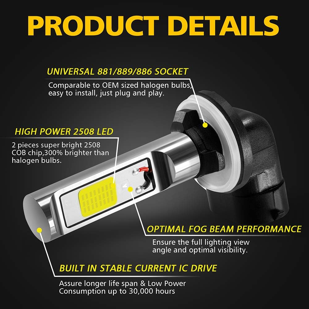 AUXBEAM 881 LED Fog Light Driving Bulb 862 886 889 894 896 898 Xenon White 6500K