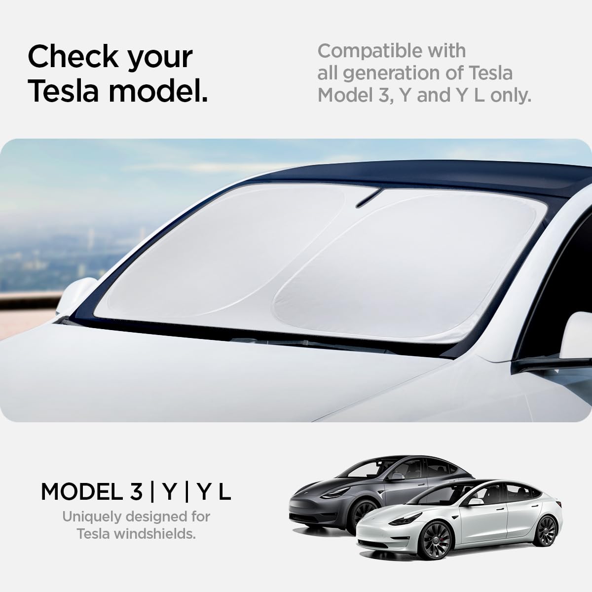 Spigen Tesla Model 3 (~2026 Highland) Model Y (~2026 Juniper) CryoShade Parasole per Parabrezza Anteriore Pieghevole, Protezione Solare Contro i Raggi UV, Accessori per Tesla