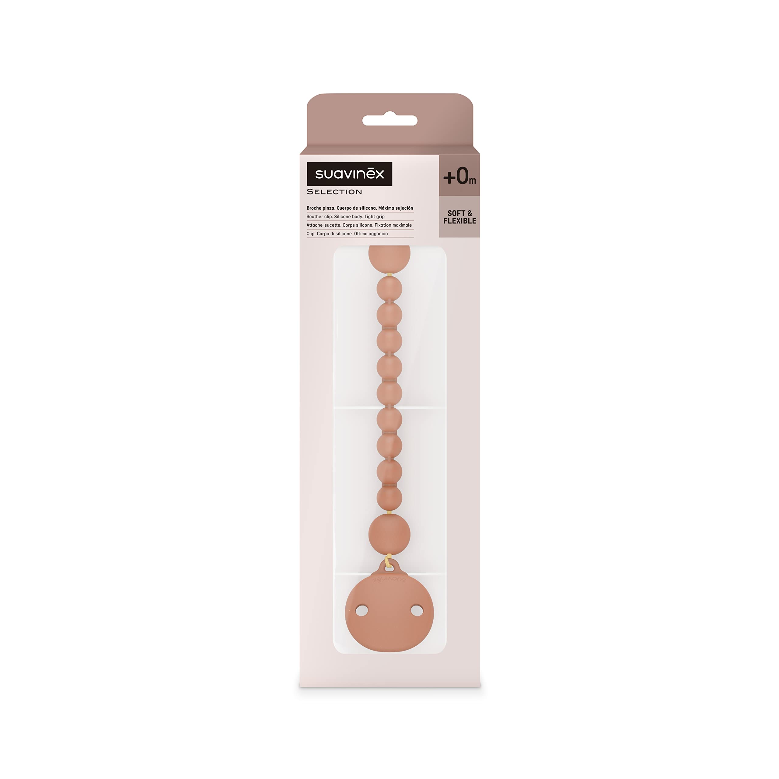 Suavinex, Clip per ciucci in Silicone, Portaciuccio Monopezzo con Catena in Silicone, +0 Mesi, Color Essence, Orange Sunset
