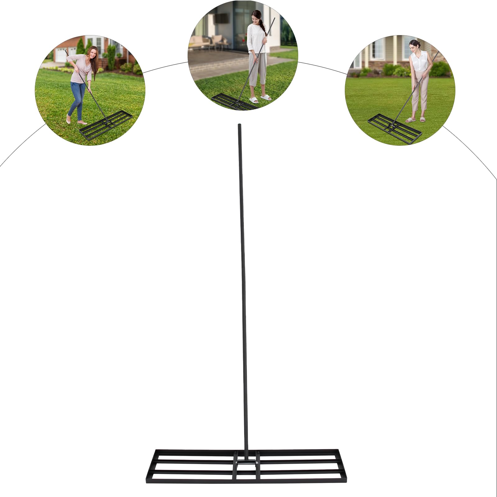 Rastrillo nivelador de césped con rotación de 180 Grados para nivelar fácilmente Superficies sucias y aceitosas en Patios, Jardines y Campos de Golf.