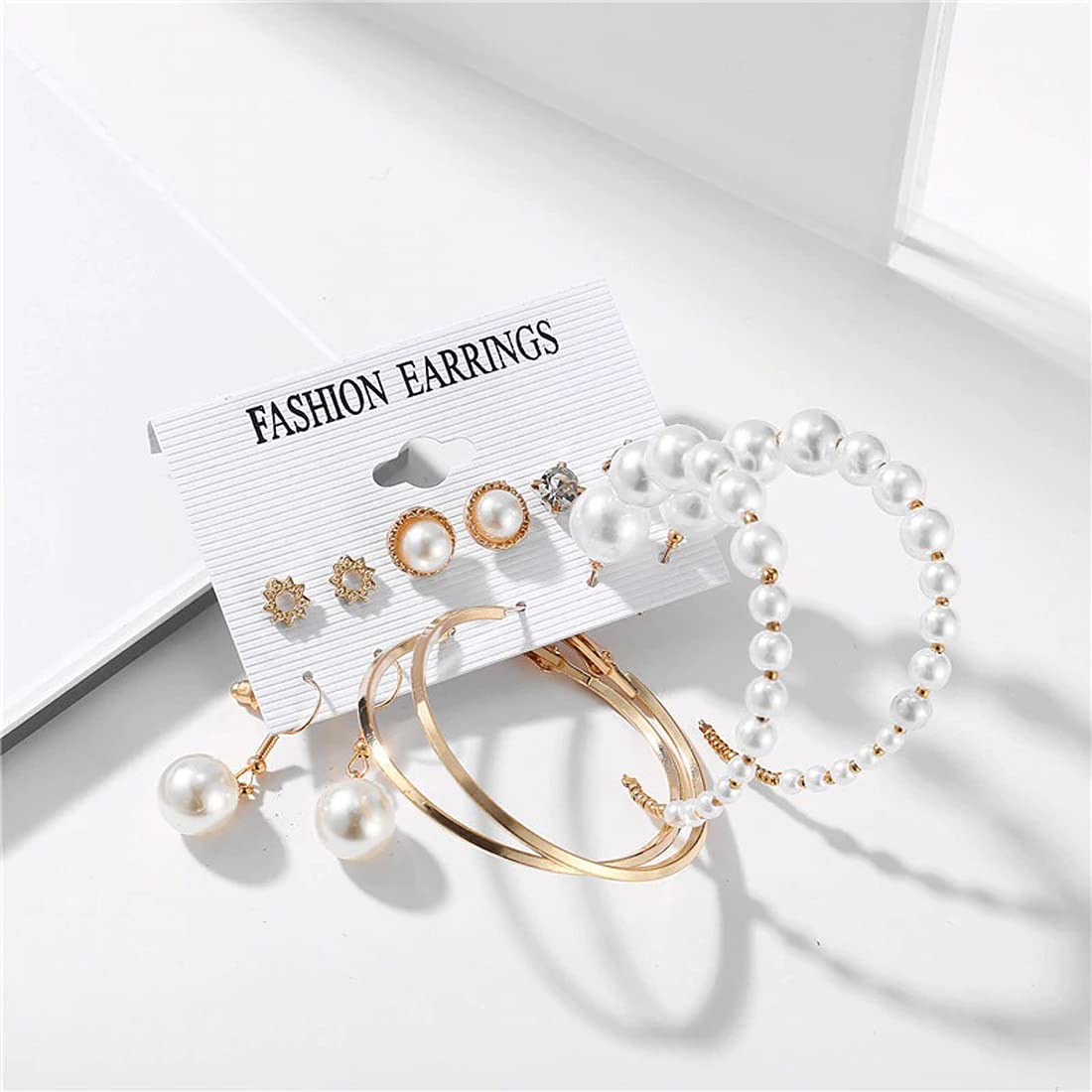 Plated Toned Pearl Earrings Combo Set