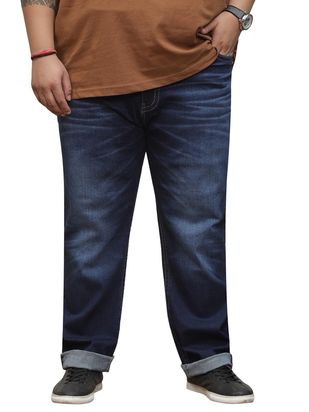 john pride Plus Size Men Regular Fit Mid-Rise Elasticated Waist Blue Stretchable Jeans (JPJE12480_Blue)-picture-12