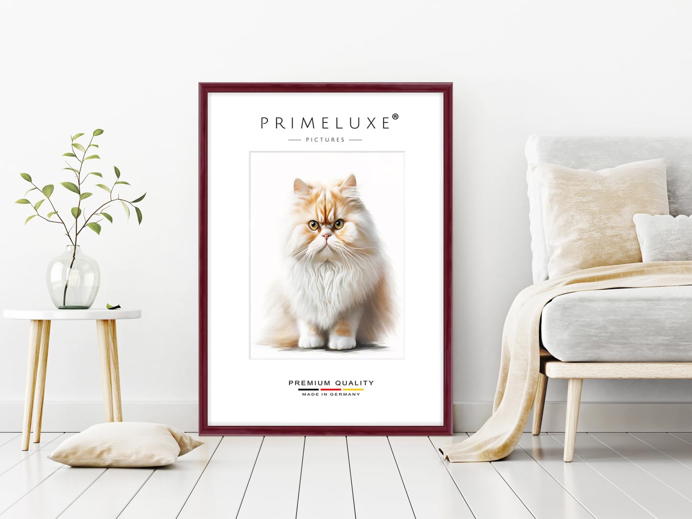 PrimeLuxe Cornice portafoto su misura, stretta, 29,7 x 42 cm, DIN A3, in rosso bordeaux lucido, dimensioni a scelta, con vetro acrilico antiriflesso, cornice per poster, puzzle, collage fotografico