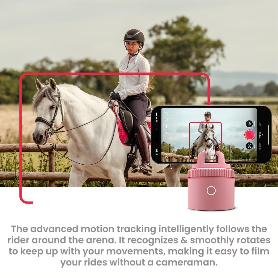 Image of Pivo Equestrian Starter Pack Auto Tracking Phone Holder, Face, Body & Horse Tracker, 360 Rotation, 6 Speed, Stand for Video Recording (Pink)