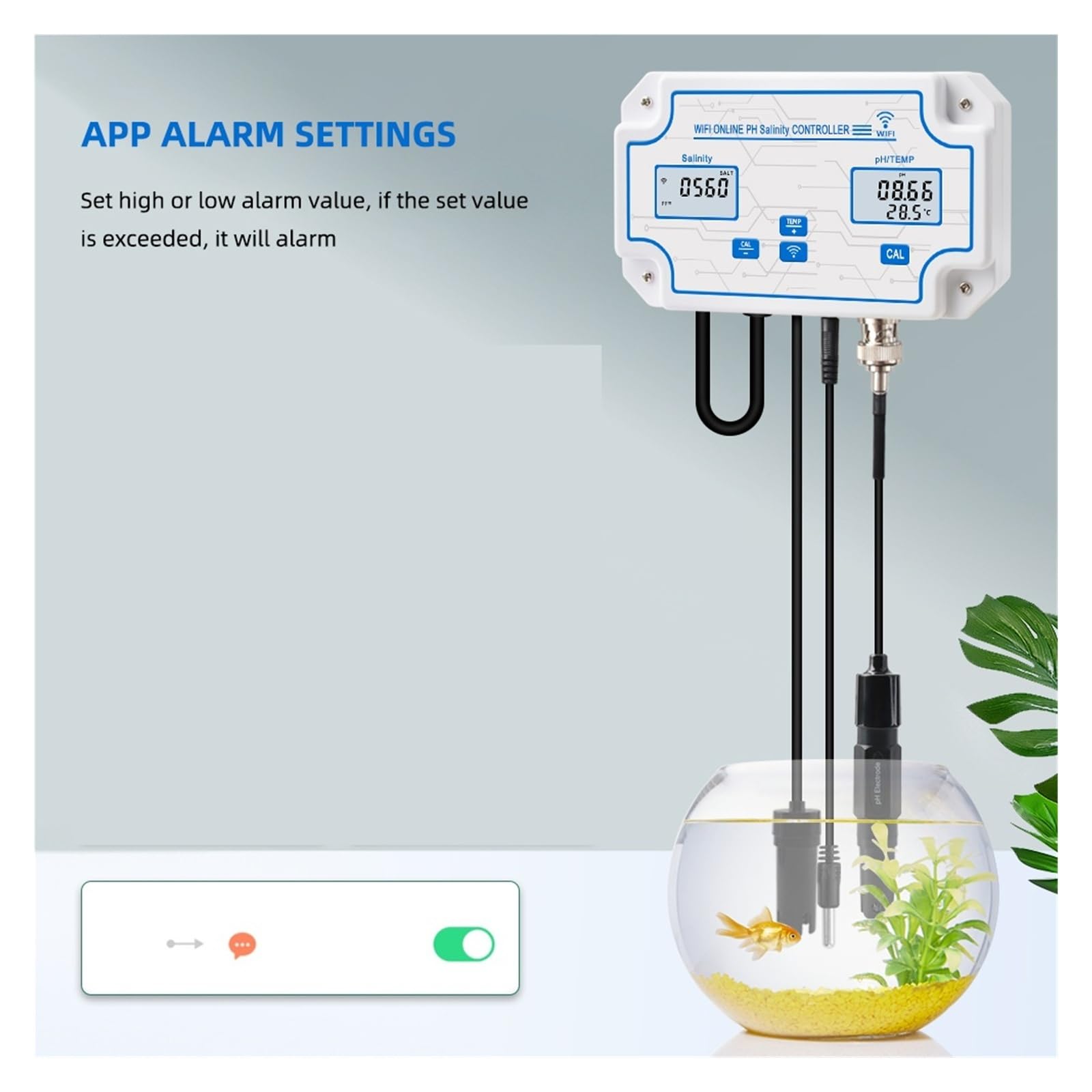 WiFi 3w1 Temp PH Kontroler miernika zasolenia Tester wody morskiej Inteligentny zdalny monitor Tuya online