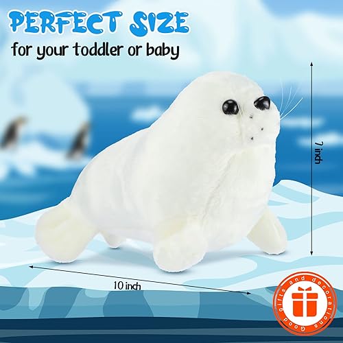 Miniatura 4 de Sosation Juego de 4 piezas de animales de peluche con sello de peluche de foca gordita blanca, lindo sello de almohada de abrazo, juego de juguetes