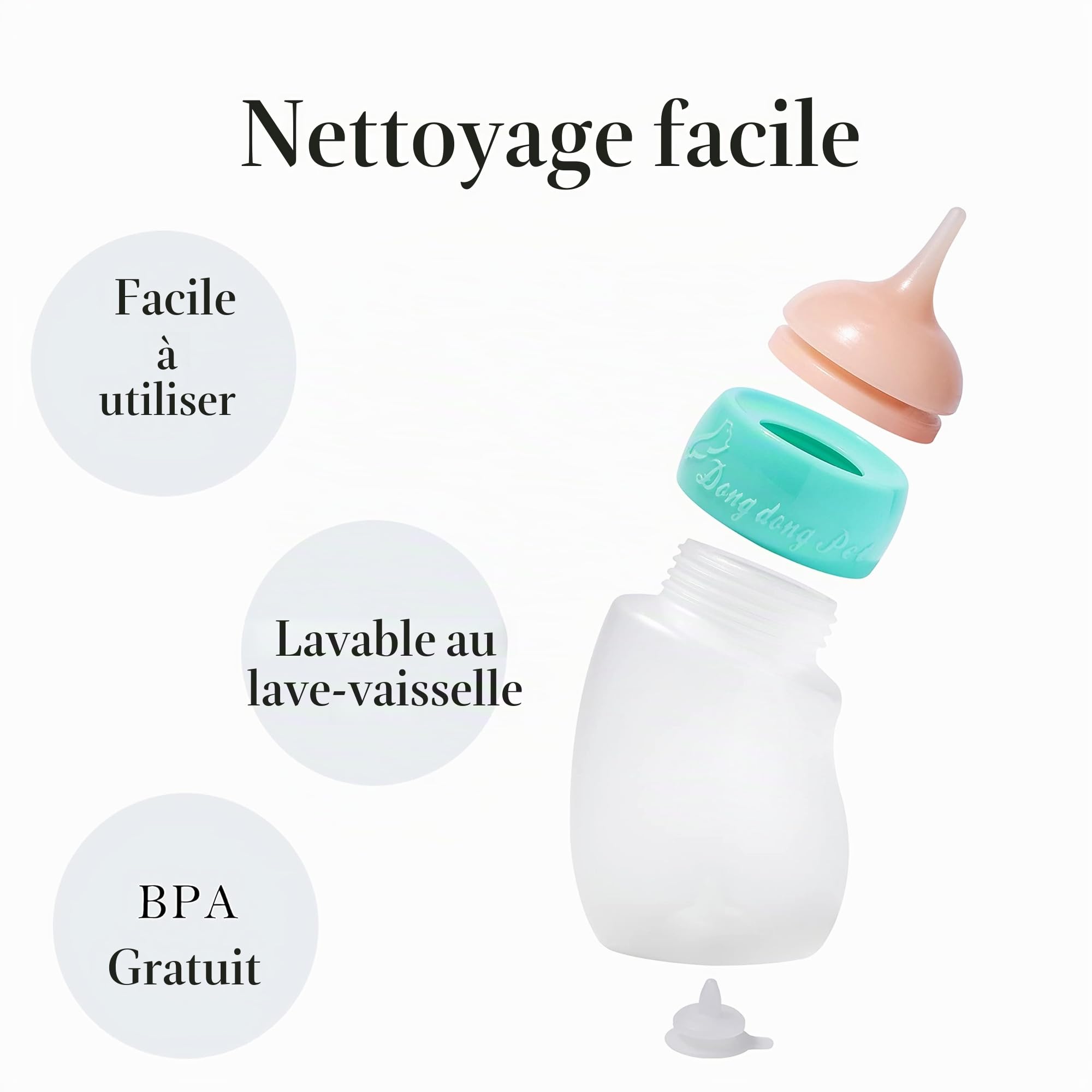 Doggiema Bouteille d'alimentation pour Animaux de Compagnie, Mamelon d'alimentation en Silicone et seringues pour Toutes Les Races de Chiots et Autres Animaux