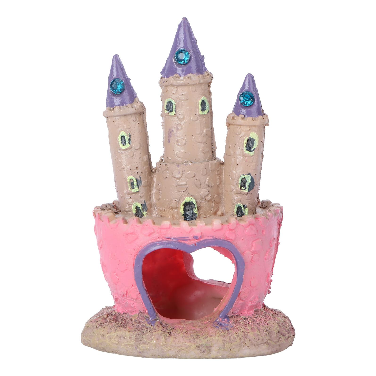 NUOBESTY Aquarium Decoration Heart-Shaped Castle Pink Fish Tank Ornament with Fish Hideout for Suitable for Cichlids