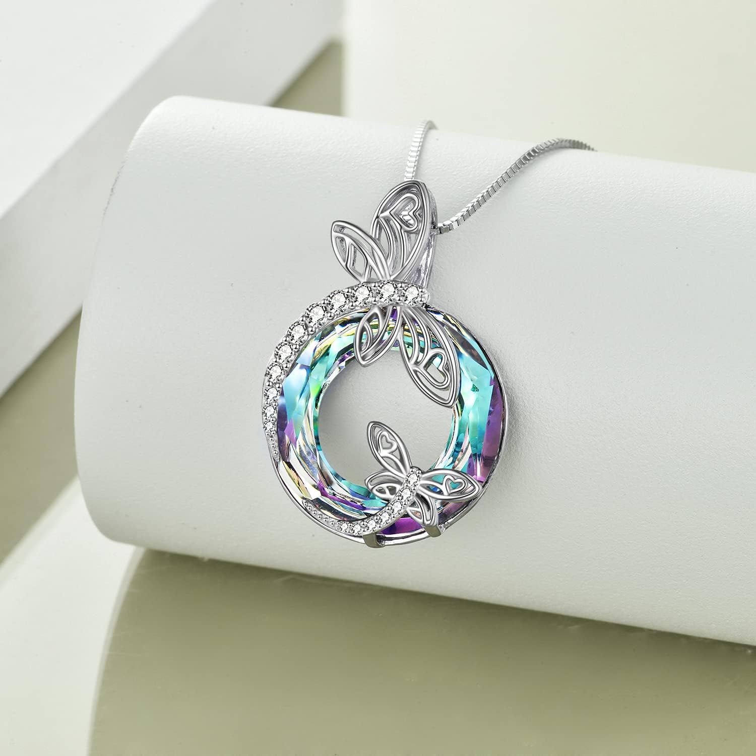 TOUPOP Sterling Silver Dragonfly/Butterfly Pendant Necklace with Crystal Birthday Christmas Jewelry Gifts for Women