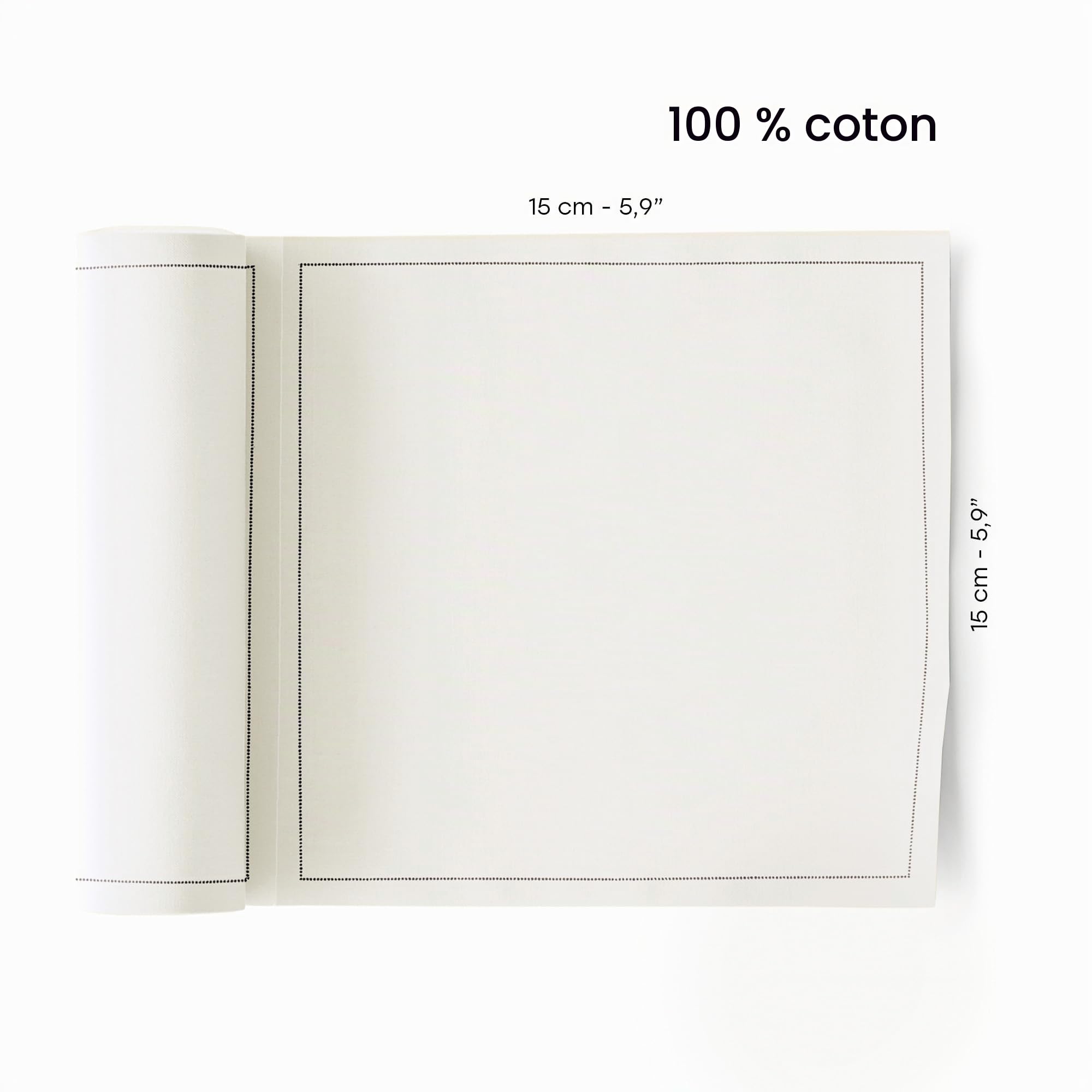 MY DRAP Rouleau de 100 serviettes en tissu | 15 x 15 cm | Serviettes pour événements, restaurants, restaurants | 100 % coton | réutilisables | Écru | Format rouleau | Unités prédécoupées