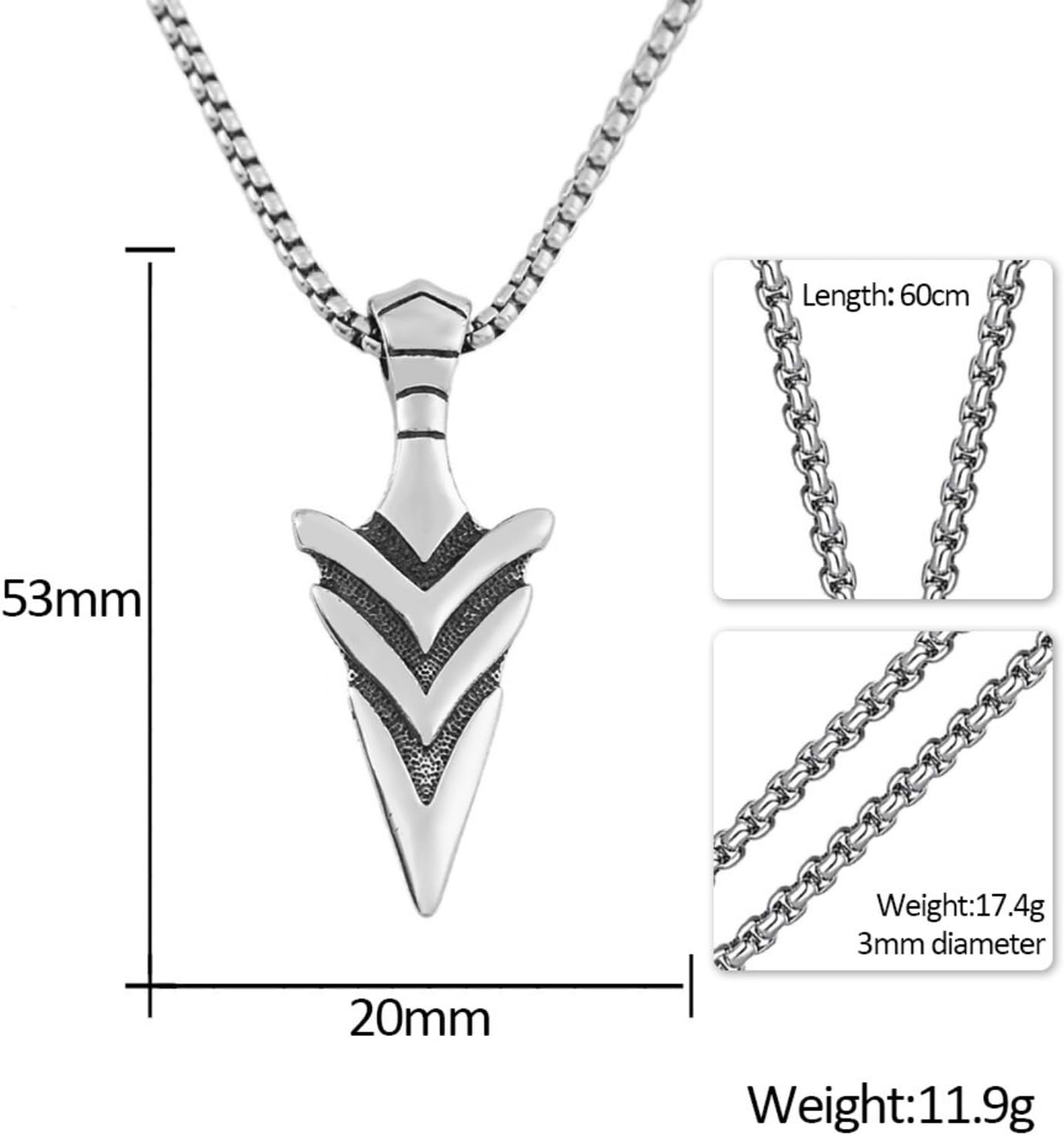 Stainless Steel Arrowhead Pendant Necklace for Men Women,Titanium Steel Arrow head Jewelry Chain Necklace for Mens,Viking Arrow Charms Necklaces for Man Women,24inch Chain - Image 3