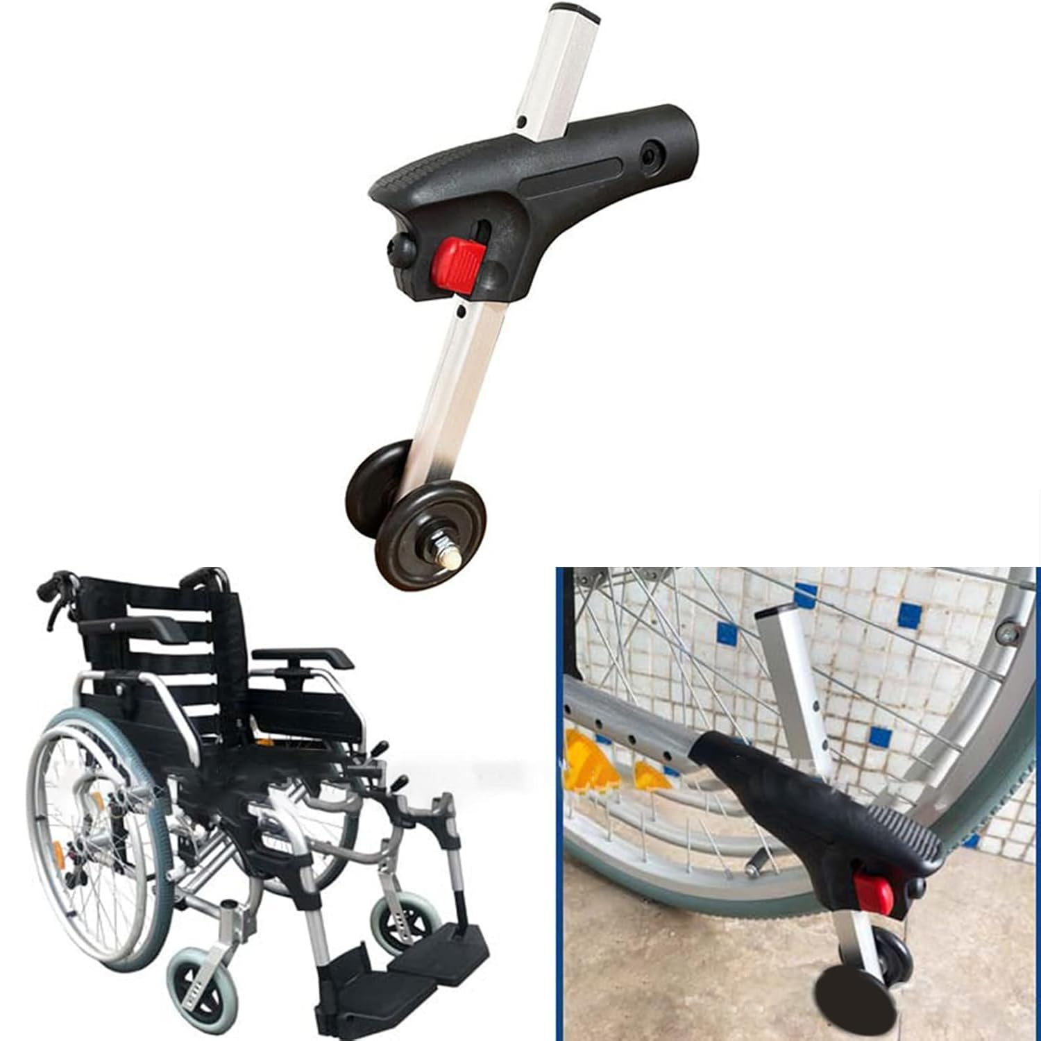 Soporte antivuelco para silla de ruedas, rueda de soporte antivuelco de altura ajustable de 5 niveles, material de aleación de aluminio duradero para asistencia de movilidad de discapacitados