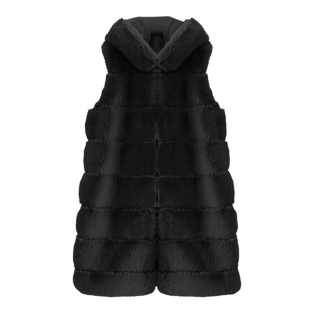 Gilet en fourrure synthétique pour femme - Élégant - Sans manches - Sans manches - Veste d'hiver chaude - Avec capuche