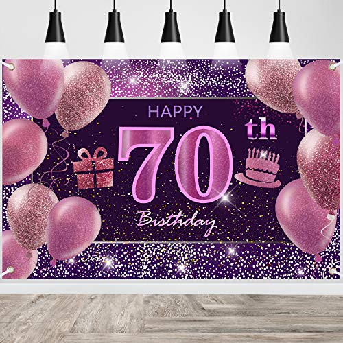 70th Birthday Decorations IMISI Happy Birthday Banner Pink Birthday Backdrop Decorations for a Party