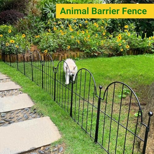 Image of ecofynd 2ft(H) X 11ft(L) Decorative Garden Fence, 10 Pack Dig Fence Animal Barrier for Dog, Arched Flower Bed Edging, Wire Border Panel for Dogs, Rabbits, Landscape Patio Yard Outdoor Decor, GF4