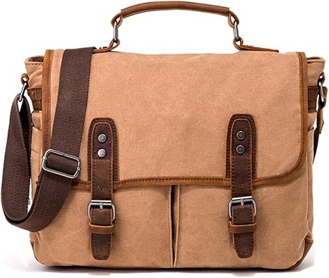 Vintage Canvas Bag Cowhide Briefcase European And American Shoulder Cross Body Handbag