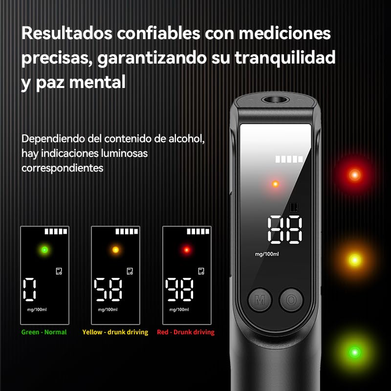 ZBK Alcoholímetro sin Contacto, alcoholímetro de Alta precisión con Pantalla Grande HD, indicador de luz LED, función de Linterna, analizador de respiración para Uso Personal o Laboral