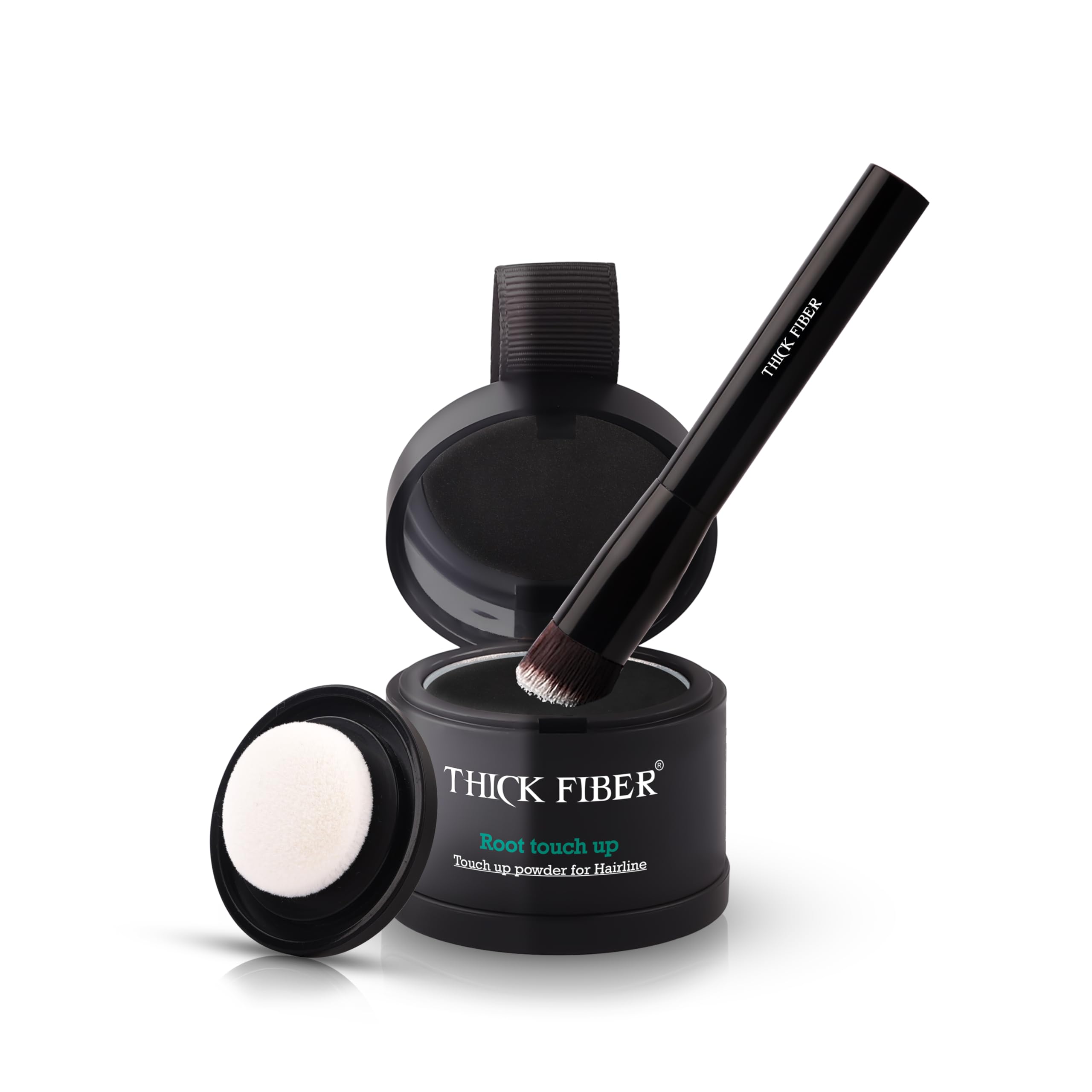 - THICK FIBER Root Touch Up & Hairline Powder with Precise Brush for Grey Root Coverage & Thin Hair (Black, 4g) – Water & Sweat Resistant – Hair Loss Concealer for Women, Bald Spots & Hair Fill-In