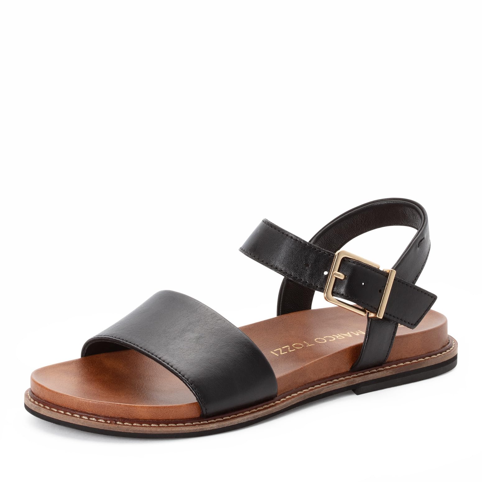 MARCO TOZZI Women Sandal footbed Leather Summery, black (BLACK), 4.5 UK