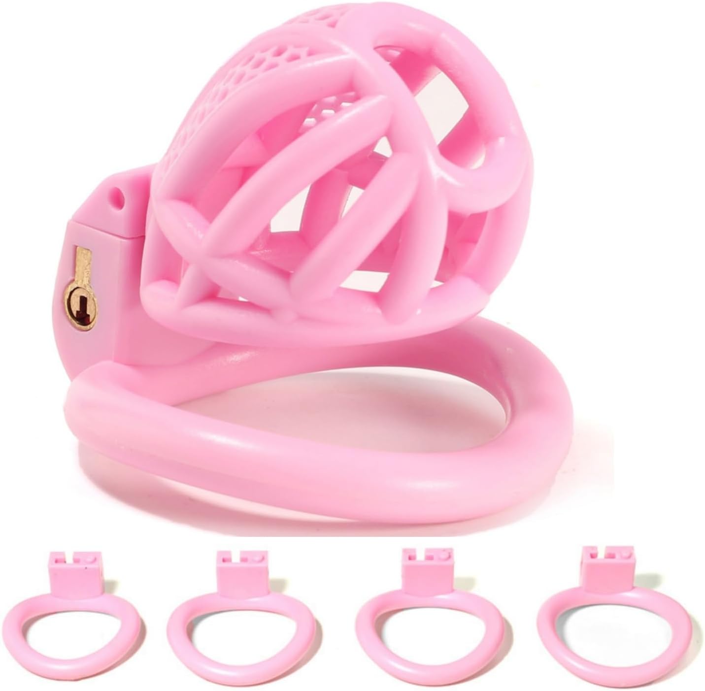 Mesh Honeycomb Breathable Cage for Men's Beginners with 4 Fixed Carabiners (40mm/43mm/44mm/46mm) (Pink, S)