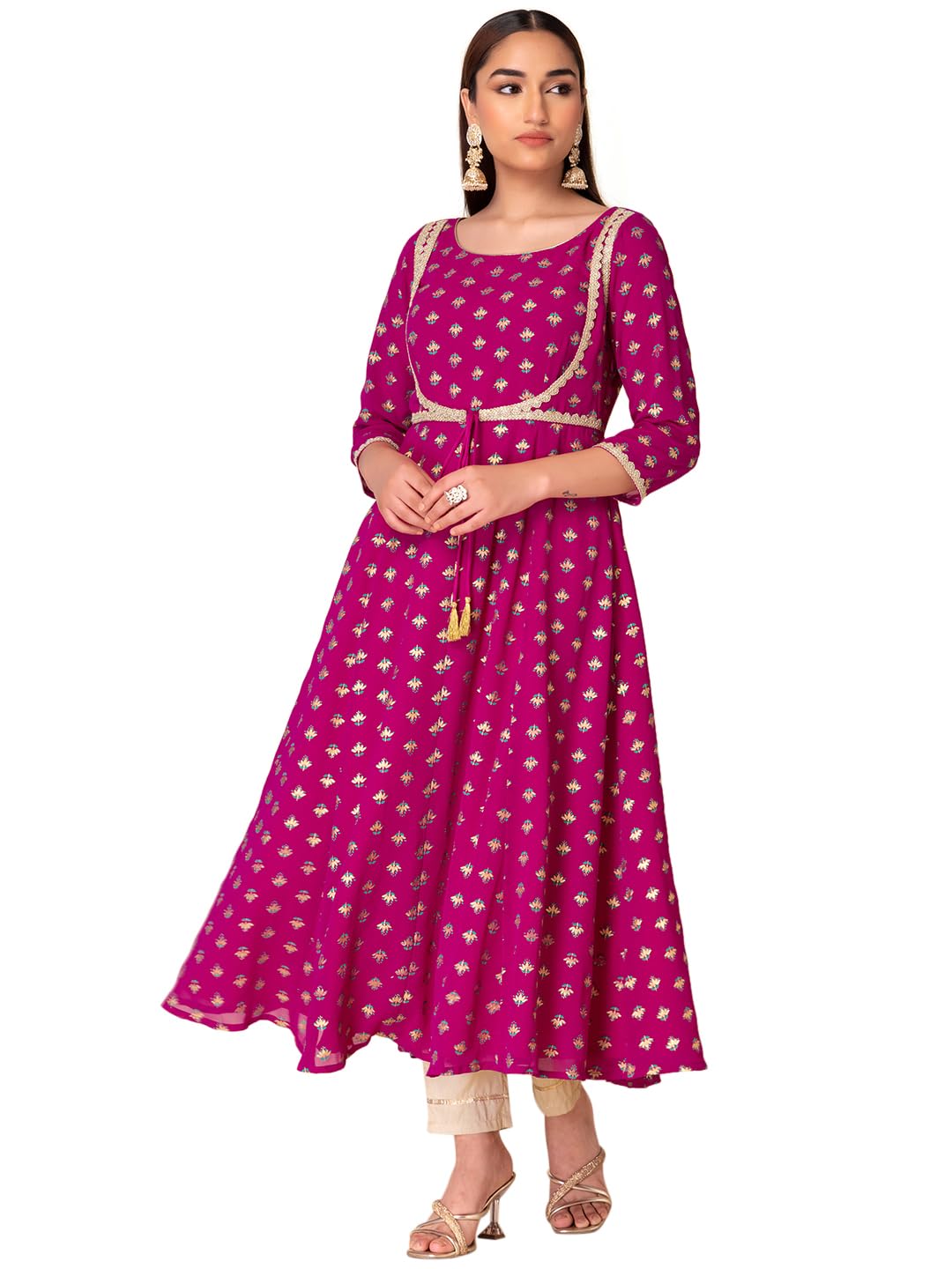 IndyaWomen's Georgette Regular Fit Casual Kurta