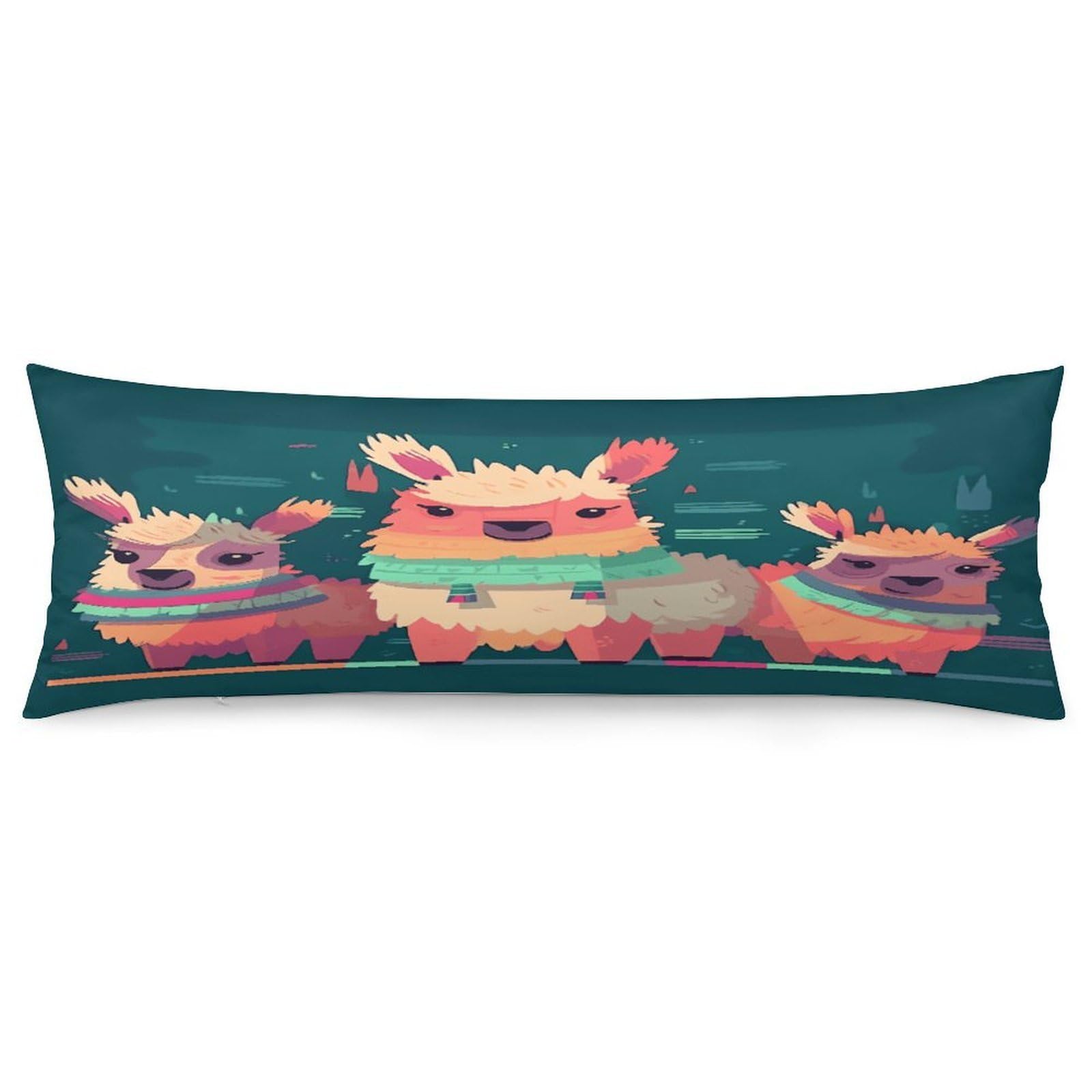 Cute Llama Cartoon Pillowcase Long Body Pillow Cover Soft Decorative Body Pillow Case Breathable Large Pillowcase Cute Cozy Pillow Protector for Bed Sofa Couch Room 18.9 X 53 Inch
