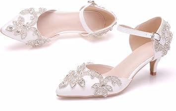 Amazon.com: Zapatos de novia para mujer, sandalias de tacón de aguja de  cristal de diamantes de imitación de 2.0 in, zapatos de boda puntiagudos,  zapatos de dama de honor, vestidos de noche