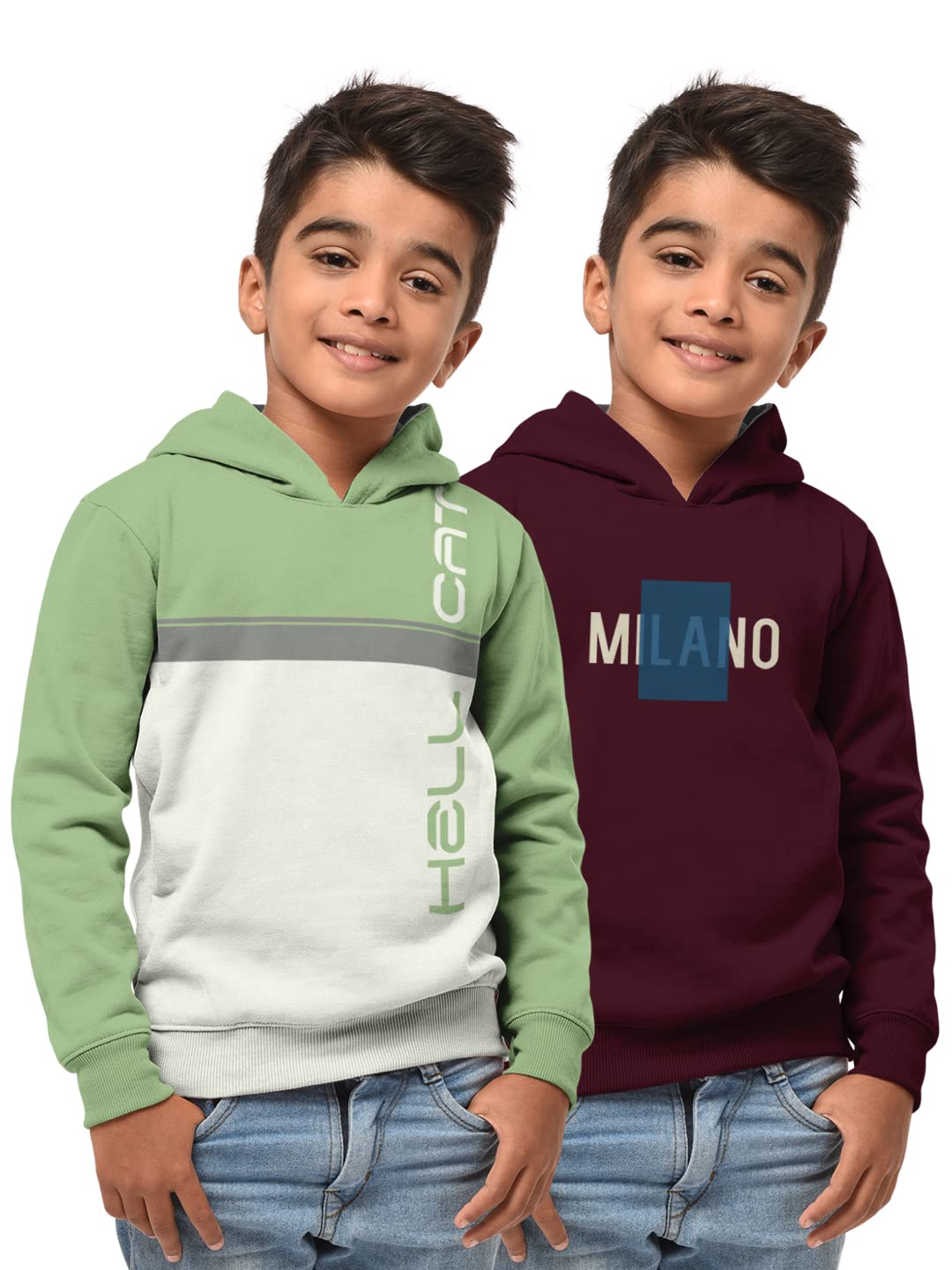 HELLCAT Boys Regular Fit Fulsleeve Hooded Sweatshirt with Rib - Combo Pack of 2