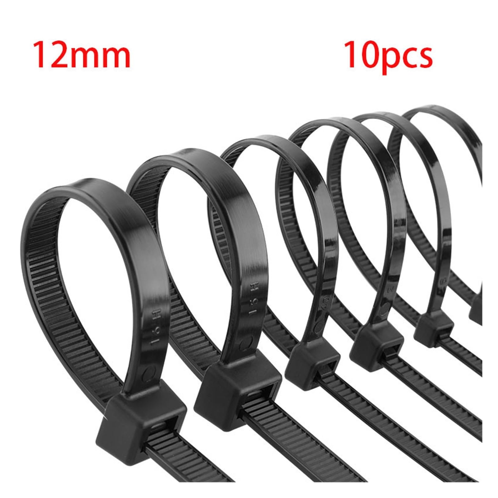 Selbstsichernde Nylon-Kunststoff-Kabelbinder, 10 Stück, Schwarz, Weiß, 12x300, 12x500, 12x750 Clips, 12x600, Industriekabelbinder (Color : Black, Size : 12mmx750)