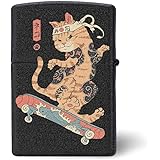 ZIPPO和風 スノーボード 猫 マットブラック メンズ 喫煙具 男性 両面プリント コレクション 交換用外側 互換性があ 誕生日 プレゼント 喫煙アクセサリー