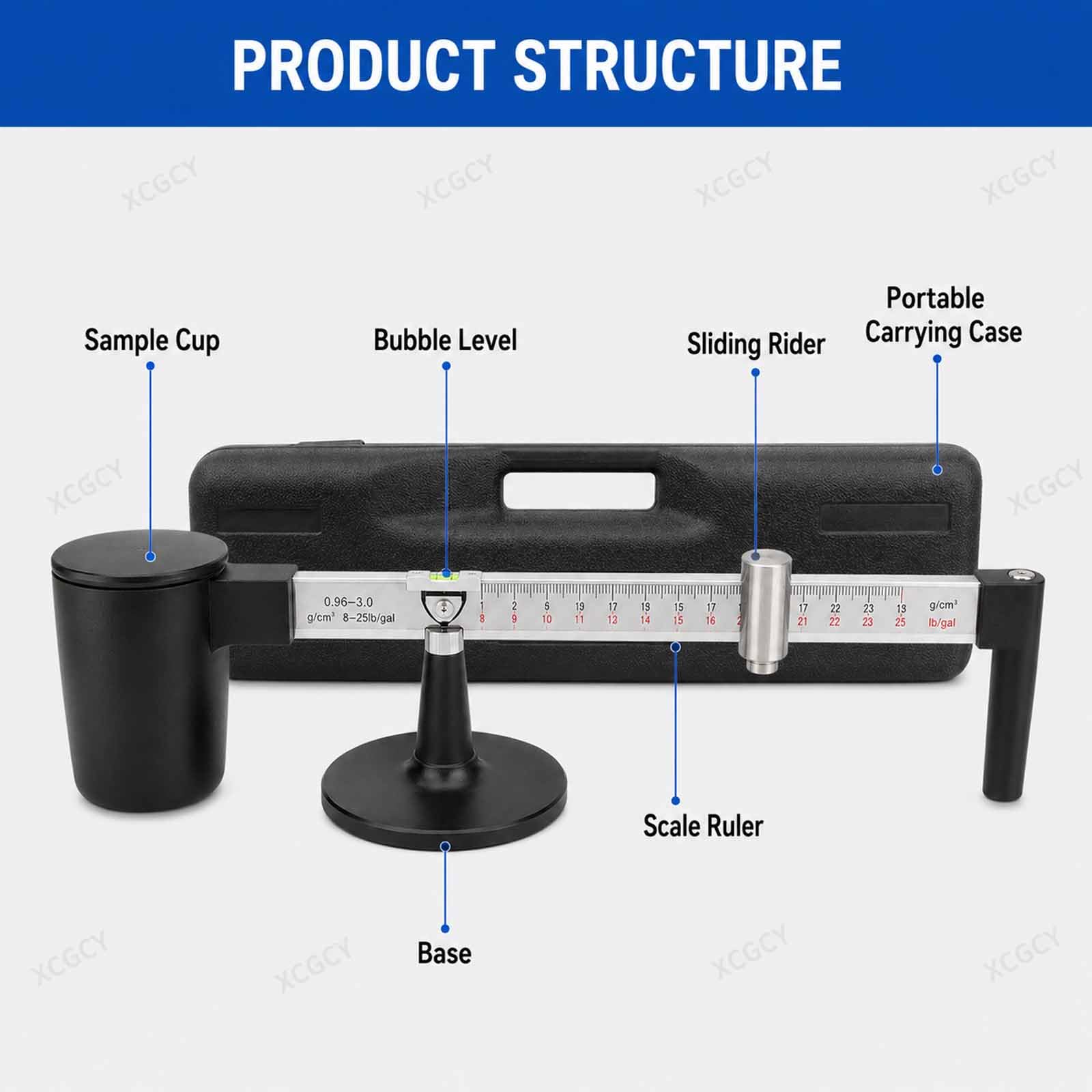 Densímetro Líquido para Incrustaciones De Lodo, Medidor De Contenido De Incrustaciones De Lodo Y Arena, Rango 0,96-3,0 G/cm³, Escala 0,01 G/cm³, Estuche para Laboratorio Y Campo