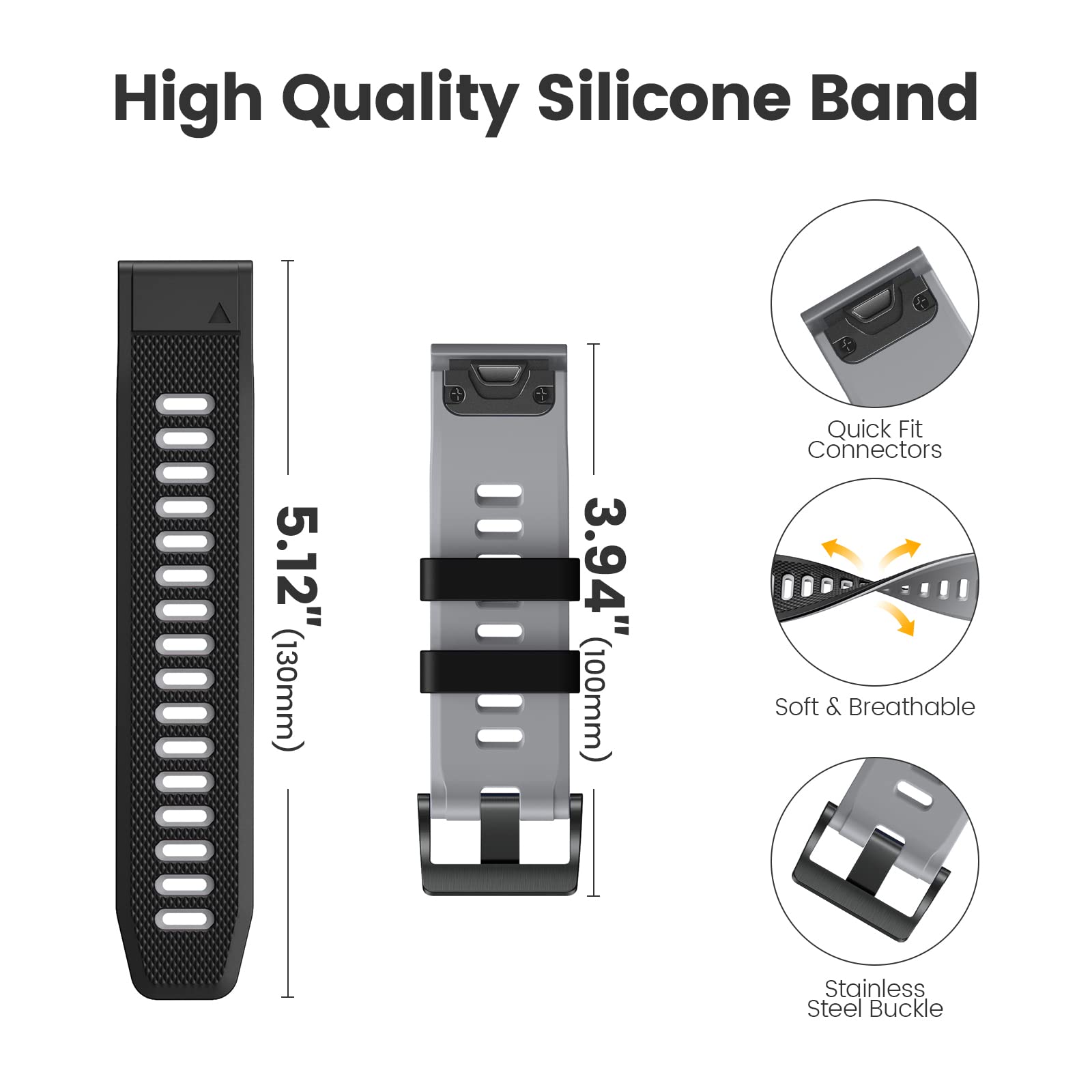 Cinturino in Silicone Compatibile con Fenix 6/Fenix 5 Cinturino, Ricambio a Sgancio Rapido da 22mm Cinturino con Fibbia a Vite per Descent MK 2/Approach S60/S62/Quatix 5