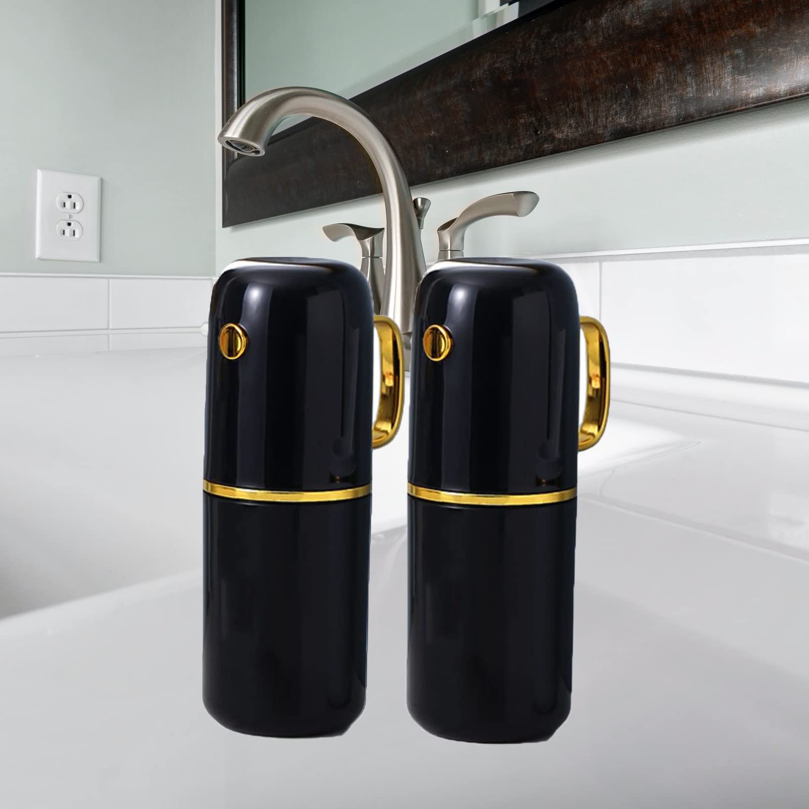 Set di Accessori per Il Bagno 2 Pezzi Porta spazzolino da Viaggio con 2 Tazze, 8,8 Pollici Custodia per spazzolino Viaggio d'Affari e Scuola, Bagno, Nero